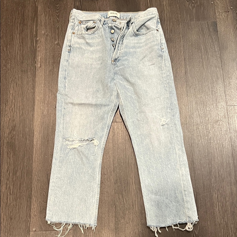 Agolde Light Blue Straight Leg Cropped Jeans